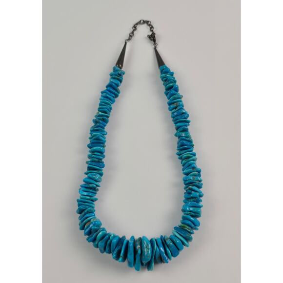 Large Carolyn Pollack Chip Turquoise Graduated Necklace 18" - 21" heavy piece - Picture 2 of 15